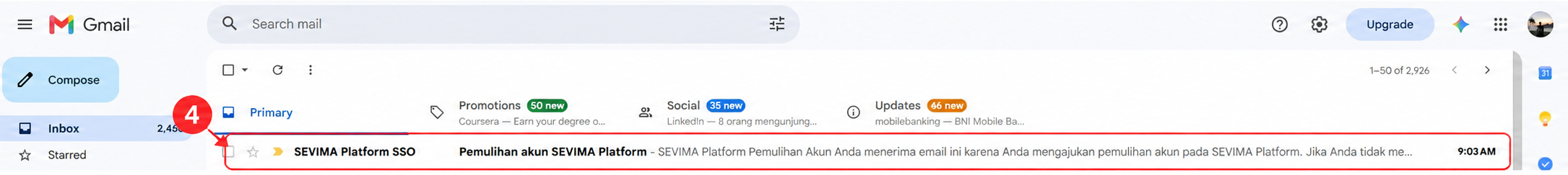 Email pemulihan akun SEVIMA