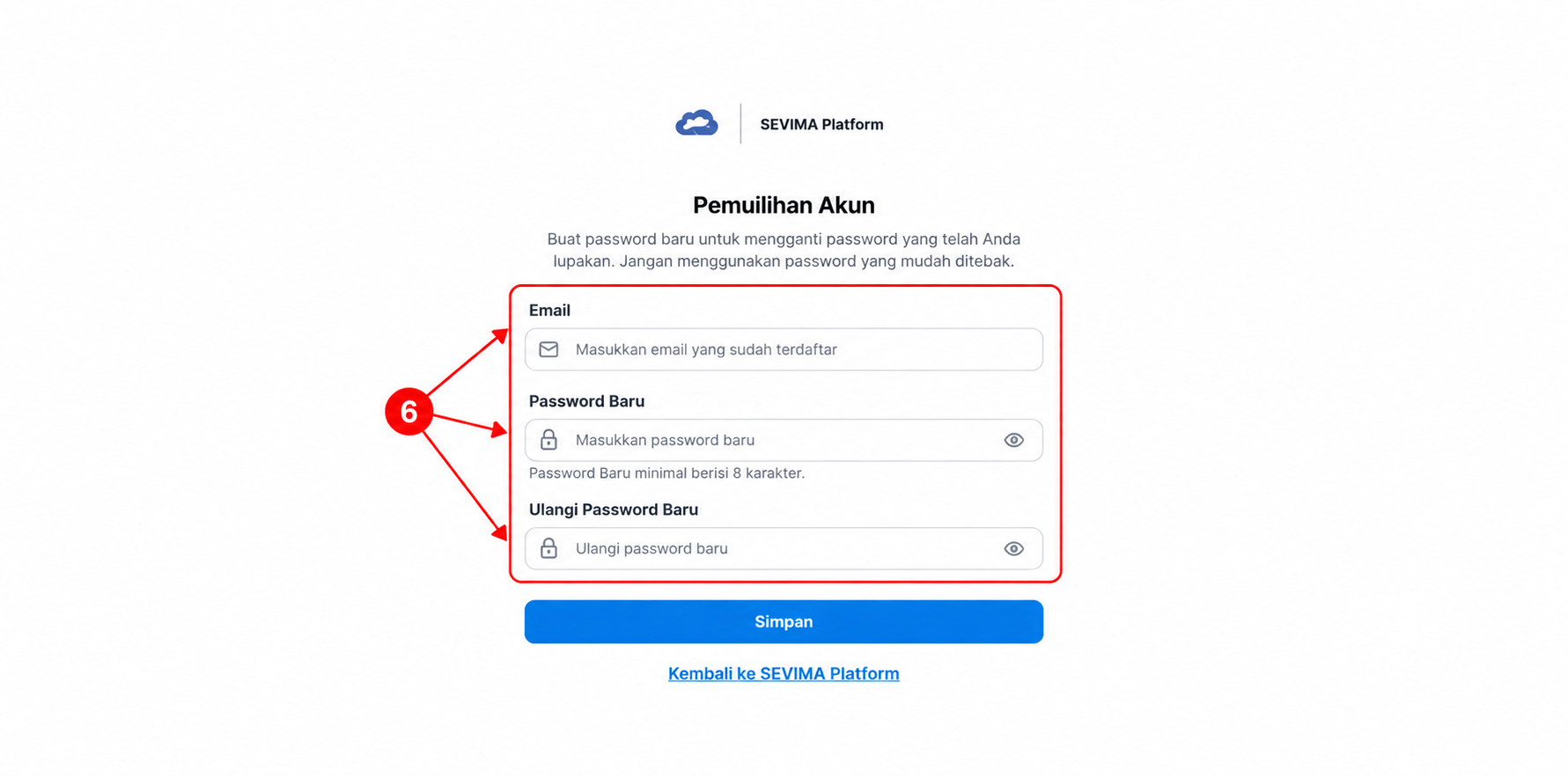 Form pembuatan password baru