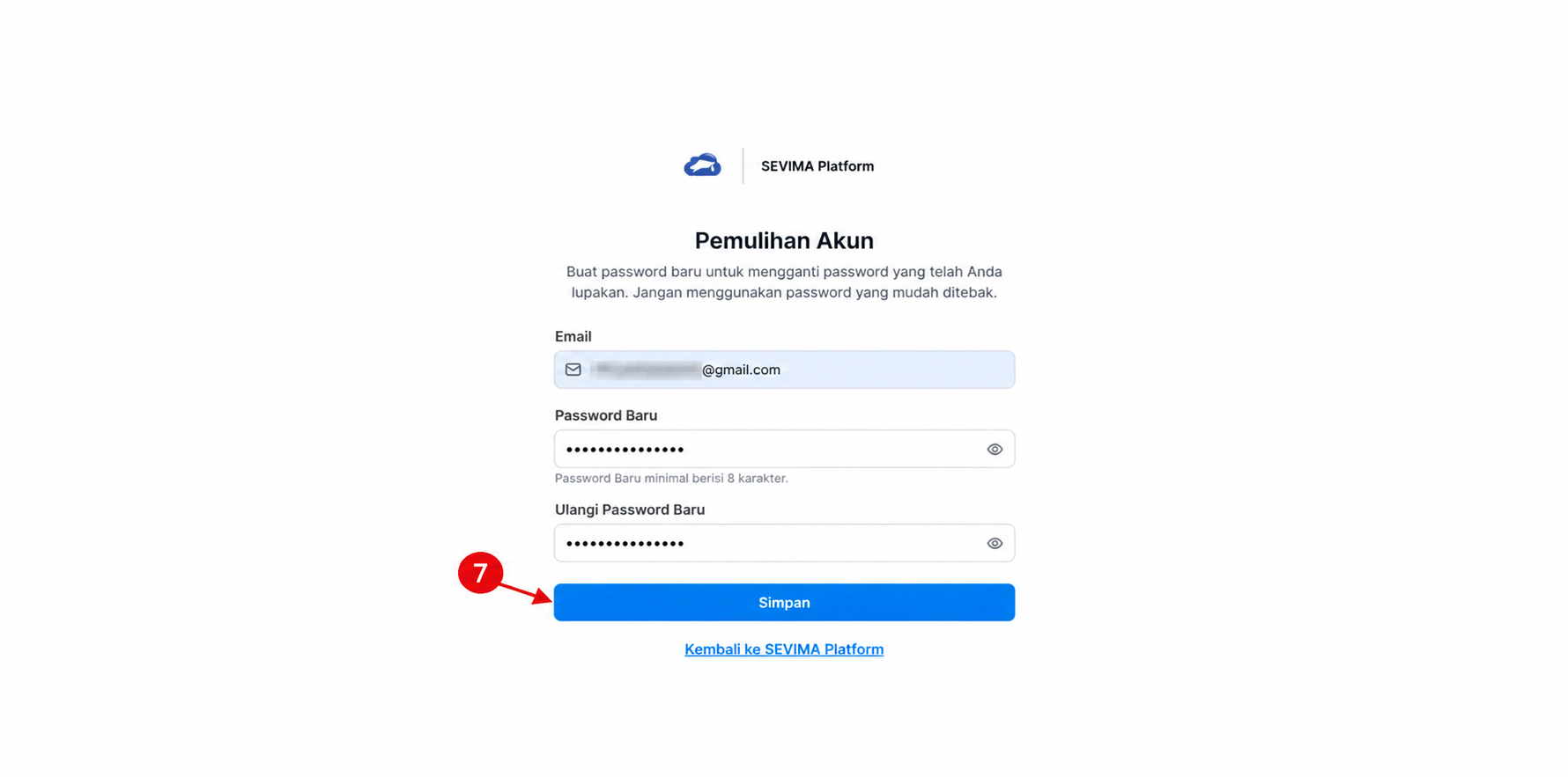 Tombol Simpan password baru