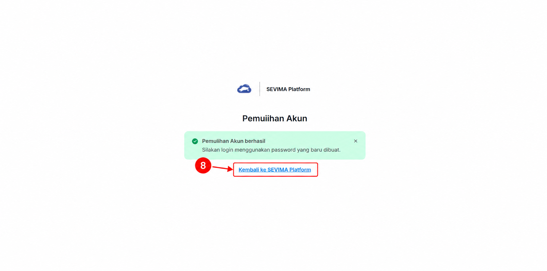 Pemulihan akun berhasil